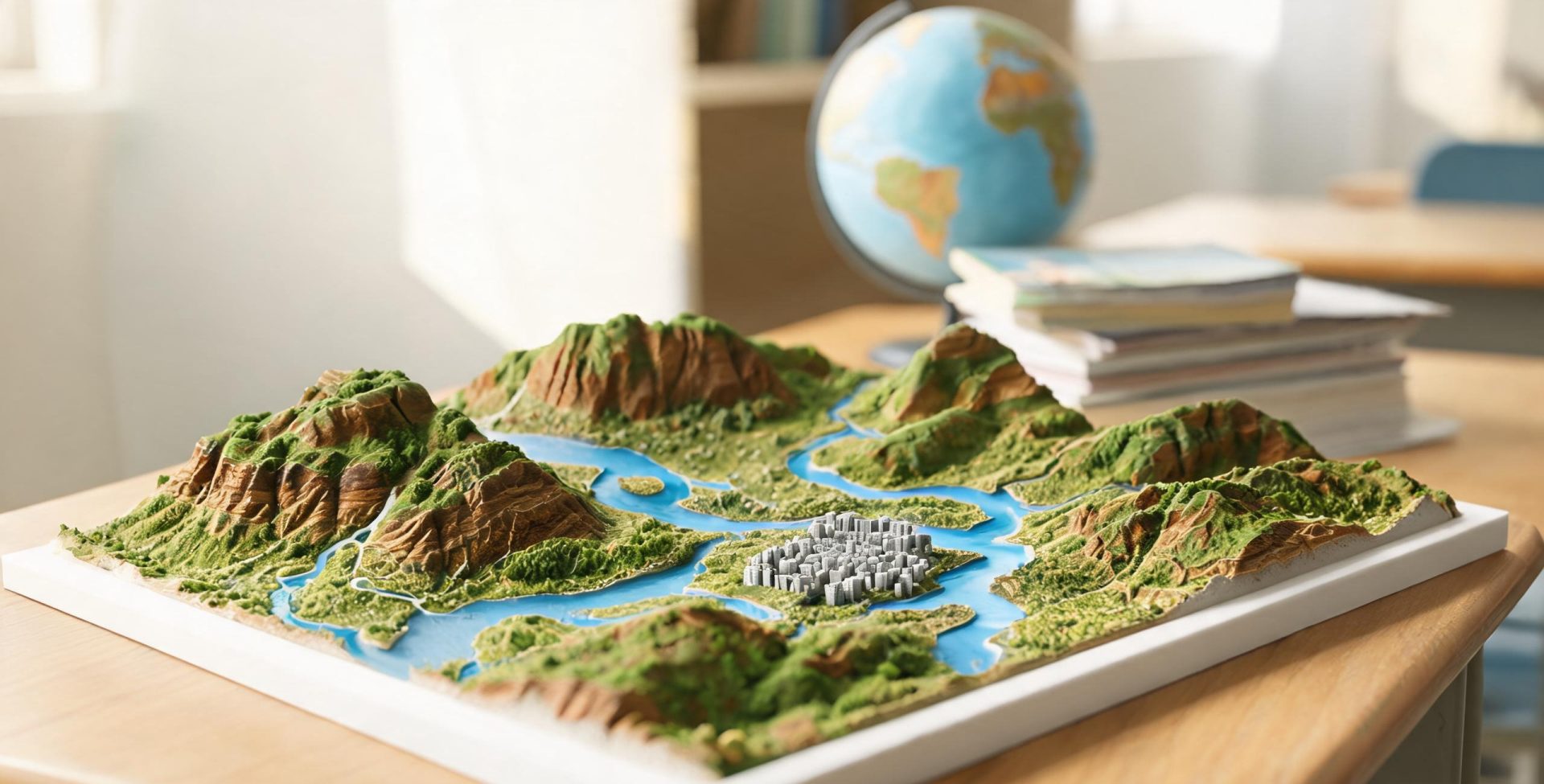 全彩3D打印地形地貌模型案例：教学沙盘一次成型，山川河流分色清晰